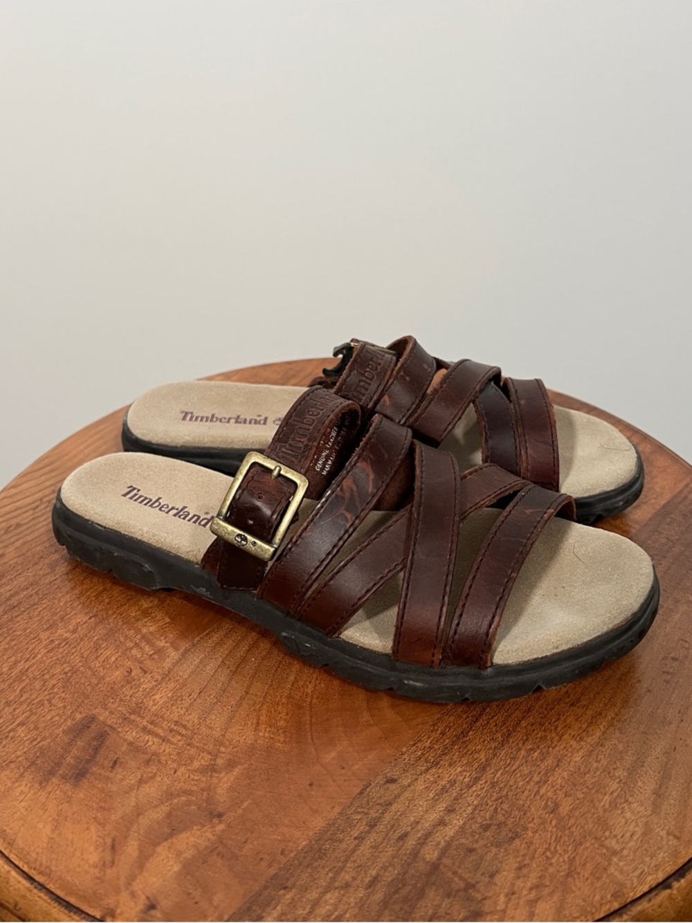 Timberland Leather Buckle Sandals in Brown Oiled Leather Size 8